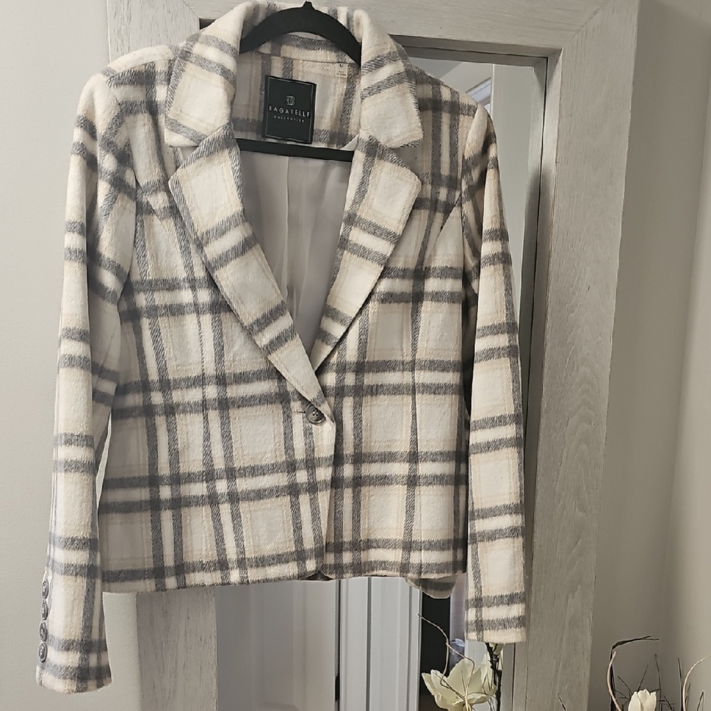 Plaid Women's Jacket - Cream and Gray